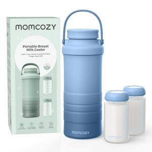 Momcozy 22 Oz Portable Breast Milk Cooler for Outdoor, Life Saver with 360 Total Cooling for 24 Hours, Larger Capacity Travel Breastmilk Chiller with 2 Pcs Baby Bottles for Breastmilk Storage, Blue