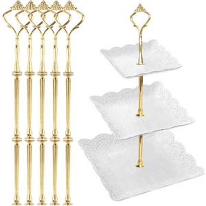 3 Tier Tiered Tray Hardware Kits Fruit Cake Plate Handle Fitting Hardware Rod Dessert Stand Holder Golden Crown 5 SetPlate not Included