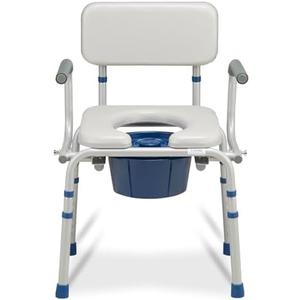 FSA/HSA Eligible Drop Arm Bedside Commode, Commode with Padded Seat and Backrest, 500lbs Capacity, 6.3QT Removable Bucket, Adjustable Height Portable Toilet for Adults, Grey (Gray)