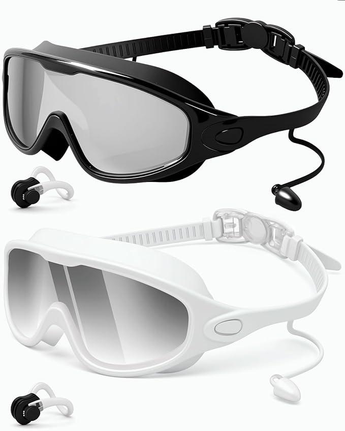 Rantizon Swim Goggles 1 Pack, Wide View Anti Fog  &UV Swimming Goggles for Audlt, No Leaking Swim Glasses for Men Women Kids (Large for Adults, Black)