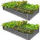 Land Guard 2 Pack 8×4×1ft Galvanized Metal Raised Garden Bed, Metal Planter Kit Box Outdoor for Deep-Rooted Vegetables, Flowers, Green and Herbs (Mid-Grey) 