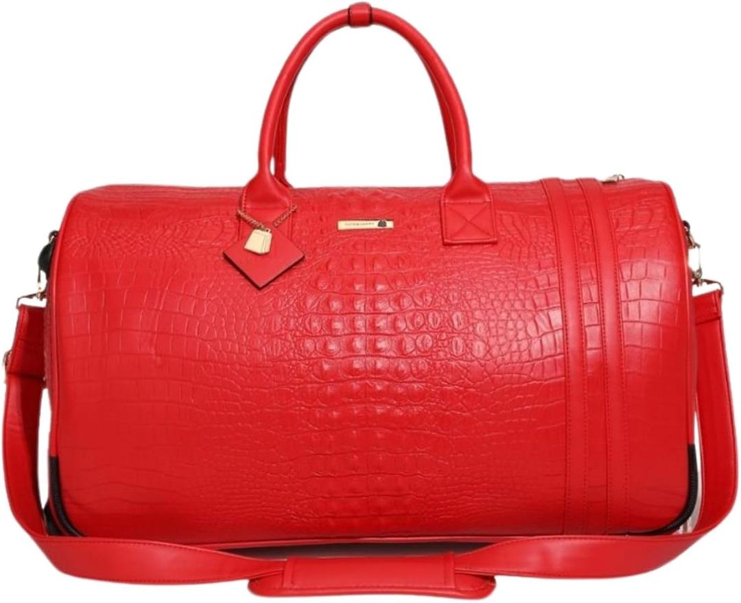 Tote&Carry Apollo 2 Large Rolling Duffle Bag with Wheels, Carry-On Roll Duffel for Travel, Gym, Sports, Daily, Weekend & All-Purpose Use for Men & Women (Crocodile Skin, Red)