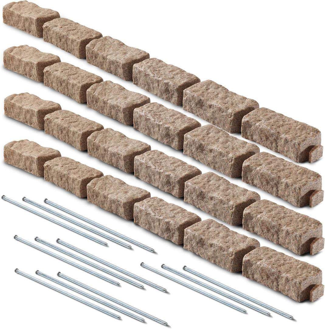 Beuta Landscape Edging | Garden Edging Border | Faux Stone Bricks for Lawn edging, Flower beds, Pathways & Yard Edging 4 Packs | Each Section Has 6 Bricks 48"L x 4"W x 2.25"H | 12 Spikes |Sandstone