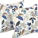 LVTXIII 2 Pack Outdoor Pillow Covers ONLY 18x18 Inch, Water-Repellent Square Decorative Cushion Covers for Patio Furniture, Garden, Sofa, Breeze Leaves Beige
