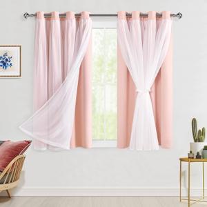 Hiasan Pink Blackout Curtains with Sheer Overlay Thermal Insulated Mix & Match Double Layer Room Darkening Window Curtains for Bedroom Living Room Nursery 2 Panels with Tiebacks(52W X 54L,Blush Pink)