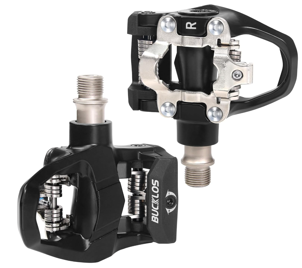 BUCKLOS Dual Side Pedals Compatible Look Delta with Peloton Bike Pedals Replacement & Shimano SPD Spin Bicycle Clip in Aluminium Pedal for Road Bike/Indoor Outdoor Cycling（9/16''）