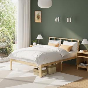 Bamboo Bed Frame Full Size with Headboard Platform Bedframe Solid Stablewith Non-Slip Slats Support Tall Bed No Box Spring Needed Heavy Duty Easy Assembly Noise Free Nature, Full with Headframe