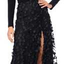 Xscape Women's Long Sleeve V-Neck Floral Skirted Gown (6, Black)