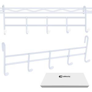CroBlissful 2 Pcs 5 Hook Attachment for Wire Shelving 1.5 x 12 x 4 Inch Hanging Hooks Rack Wire Chrome Plated Steel Shelf Accessories Metal Hook Bars for Storage Display Organizer (White)