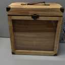 Vinyl Record Storage, Solid Wood Vinyl Record Box with Display Window Fits Standard Records- 7/10 Inch, (Upgrade Latch) Record Storage Case Hold 30-35 Records (Carbonized Brown)