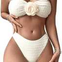 SHENHE Women's Strapless High Cut Bikini Set 3D Rosette Flower 2 Piece Bandeau Swimsuit Large