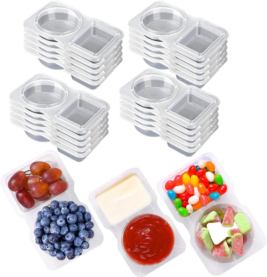 RXRRXR 20PCS Double Compartment Condiment Container With Lids - Reusable Snack Pack Containers for Take-out Sauces, 