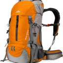 Loowoko 50L Hiking Backpack, Waterproof Camping Essentials Bag with Rain Cover, 45+5 Liter Lightweight Backpacking Back Pack (Orange)