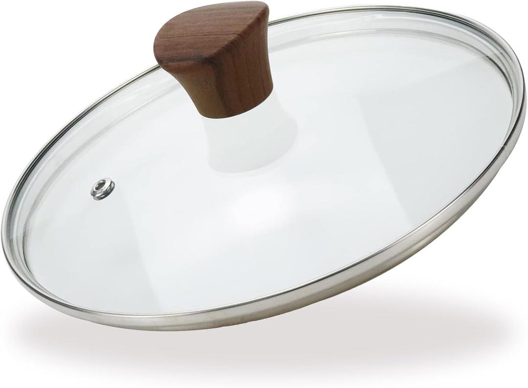 LC LICTOP Tempered Glass Lid, Fit for 8 Inch Cookware, Universal Pot and Pan Cover Replacement - Dishwasher Safe Glass Cover with 304 Stainless Steel Edge & Heat Resistant Bakelite Knob (Brown)