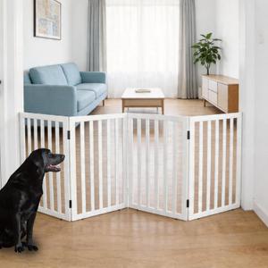 Dog Gate Indoor, Freestanding Dog Fence for The House, Doorways, Hallways or Stairs, Pet Gate Foldable Wooden, Expandable 32" Height 4 Panels, White, Size: 【4 Panels】80‘’w x 32''h