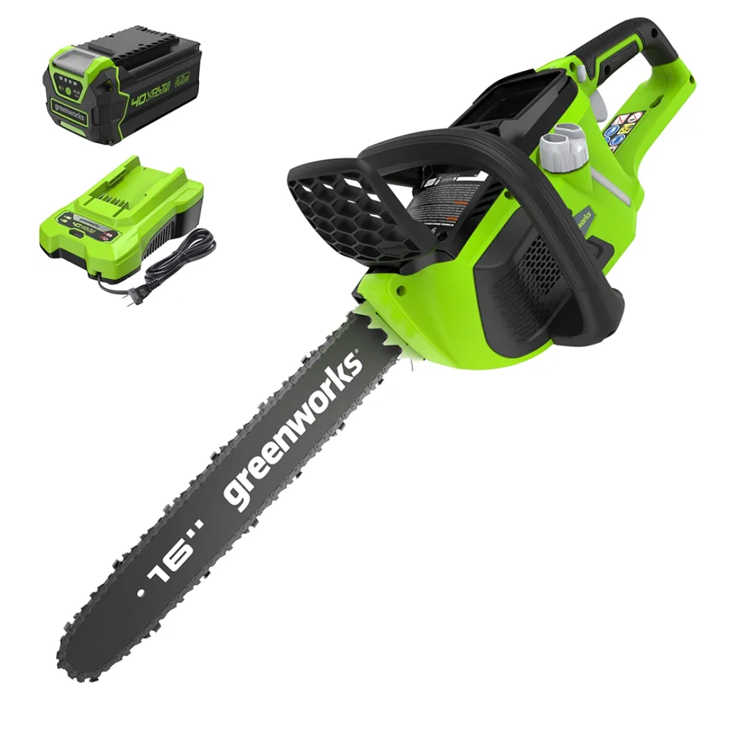 Greenworks 40V 16" Brushless Cordless Chainsaw, 4.0Ah Battery and Charger Included