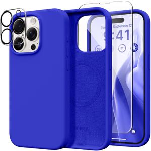 GONEZ for iPhone 15 Pro Max Case Silicone, Compatible with Magsafe, Camera Protector + Screen Protector, Soft Anti-Scratch Microfiber Lining, Liquid Silicone Shockproof Phone Cover, Cobalt Blue