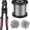 Wire Rope Crimping Tool Kit, 328FT Stainless Steel Cable with 200PCS 1/16 Aluminum Crimping Loop Sleeves and 50PCS Stainless Steel Thimbles