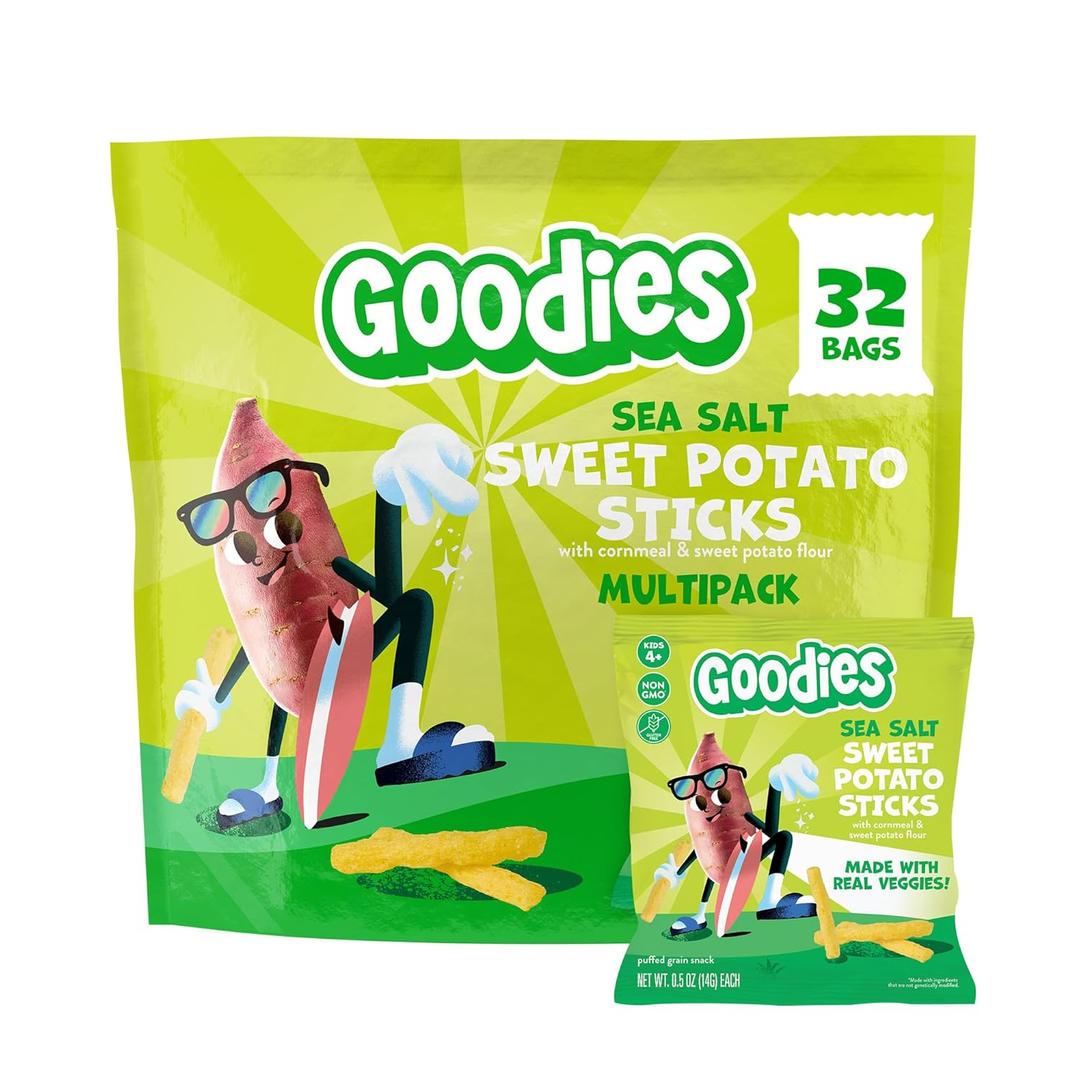 Goodies Sea Salt Sweet Potato Sticks Puffed Grain Kids' Snack Multipack, 32 Snack Packs BB: Feb. 12, 2027