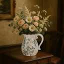 Vintage Green and Beige Vase with Handel,Retro Ice Cracked Ceramic Vases,Rustic Large Chinoiserie Floral Pitcher Vases for Living Room Bookshelf Home Office Dcor 8.2" (GB-03)