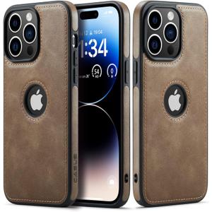 2 x Casus Designed for iPhone 14 Pro Max Case Vegan Leather Slim Logo View Classic Luxury Elegant Thin Protective Cover (2022) 6.7" (Gray)