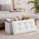 YOUDENOVA Folding Storage Ottoman, Faux Leather Ottoman Bench Footrest Ottoman, Storage Chest Padded Seat for Bedroom and Living Room, Beige,15" D x 30" W x 15" H