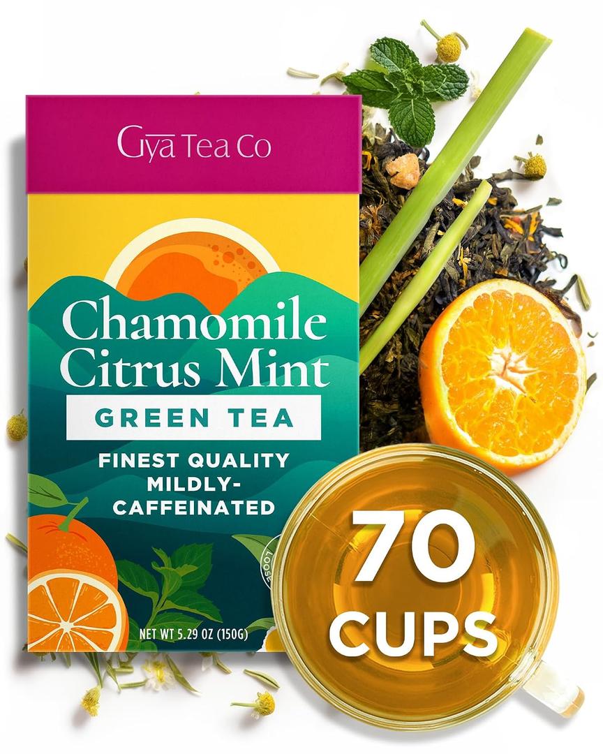 Gya Tea Co Chamomile Citrus Mint Loose Leaf Tea - 5.29 Oz 70 Cups - Rich in Peppermint, Lemongrass, Orange Peel for Rest & Throat Comfort - Refreshing, Delicious & Robust Flavor (EXP 03/01/28)