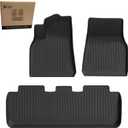 Floor Mats for 2020-2024 Tesla Model Y 5-Seat, 3 PCS Tesla Model Y Accseeories Front & Rear Set, Precision Custom All-Weather TPE Waterproof Floor Liners