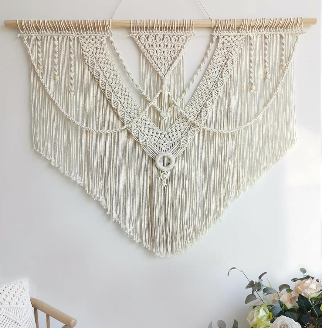 Achart Macrame Wall Hanging Large- Boho Wall Decor- large wall art- Wall Decor Living Room- Macrame Tapestry Boho Decor for Bedroom (Triangle)