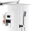 Shower Faucet set with Shower head, Wall Mount 10 Inch Square Rainfall Shower Head and Handle Set Single Handle Shower System Set with Female Threads Valve Body and Trim Included (Chrome) (Chrrome)