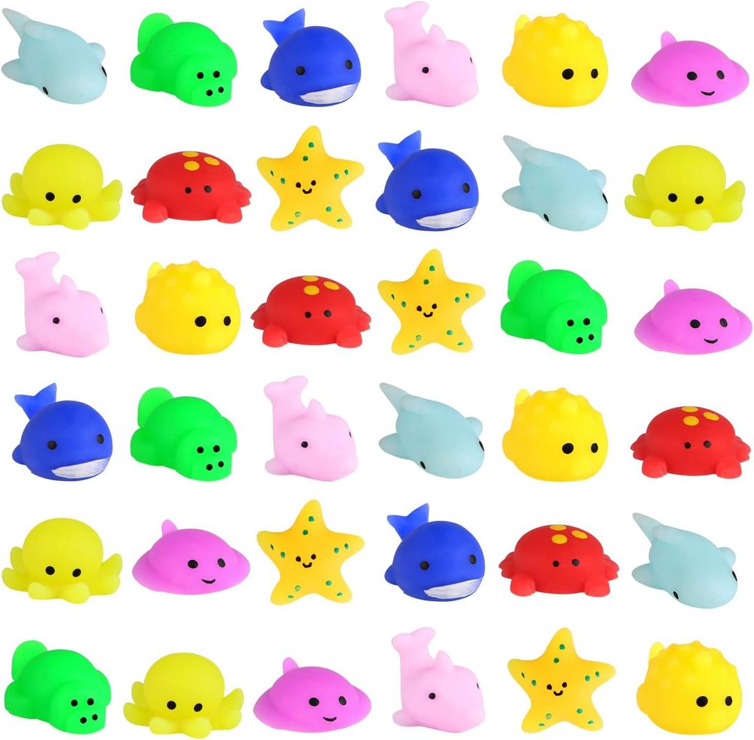 FINGOOO 36 PCS Mochi Ocean Animal Toys, 9 Styles Mini Kawaii Sea Animal Squeeze Toys Party Favors for Kids School Classroom Easter Basket Stuffers