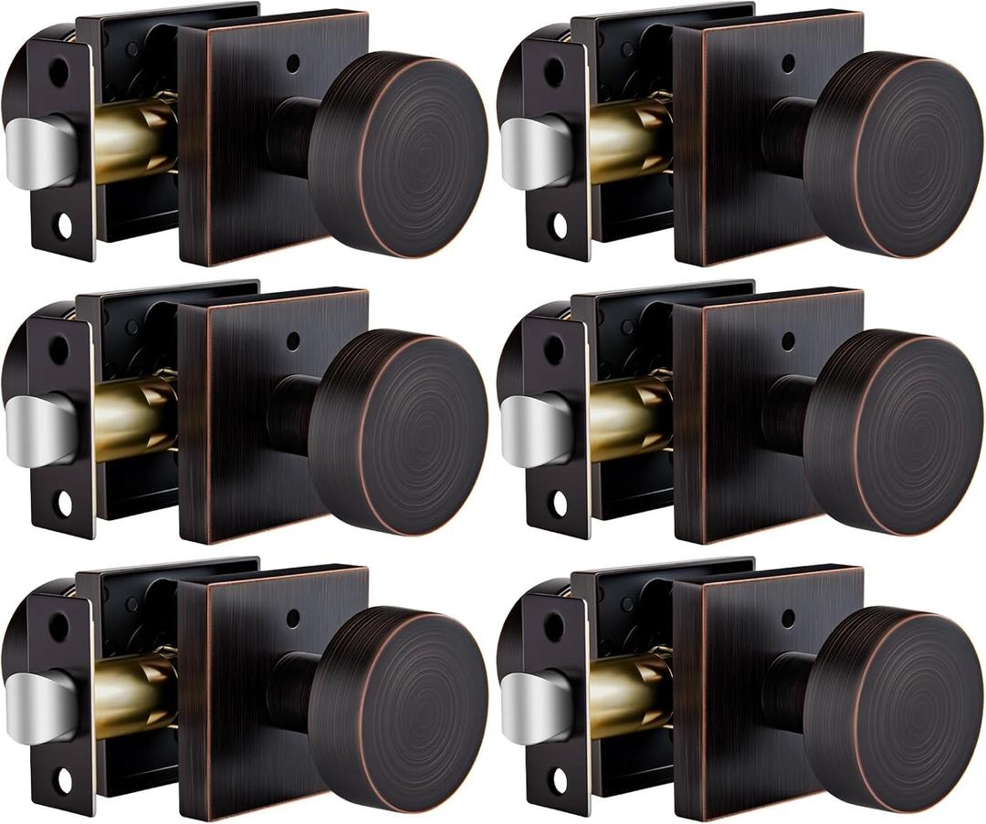 Goldenwarm Oil Rubbed Bronze Privacy Door Knobs for Interior Doors, Zinc Alloy Bronze Door Knobs Interior for Bedroom & Bathroom, Keyless Lock with Emergency Release, Adjustable & Reversible - 6 Pack