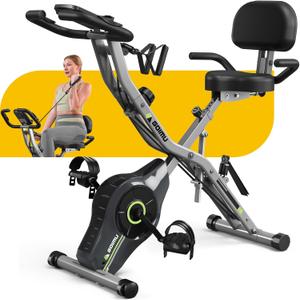 Exercise Bike, 5 in 1 Foldable Stationary Bike for Seniors, 8-Level Adjustable Magentic Resistance, Indoor Recumbent Bike with 330LB Capacity, Comfortable Seat Backrest (Dark Grey)