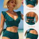 ZAFUL Women High Waisted Bikini Sets Two Piece Tie Back Ruffle Swimsuit Cross Cutout Ruched Bathing Suit 2025 Green,XL
