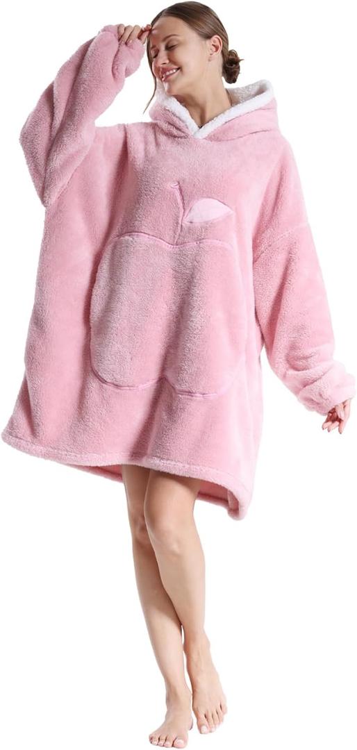 Wearable Blanket Hoodie for Women - Oversized Hooded Blanket for Adults Fluffy Plush Blanket Sweatshirt Warm Cozy Christmas Birthday Gifts for Mom Pink