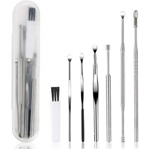 7 Pcs Ear Pick Earwax Removal Kit, BetyBedy Ear Cleansing Tool Set, Ear Curette Ear Wax Remover Tool with Cleaning Brush and Storage Box, Sliver