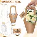 Gilprop 50 Packs Kraft Paper Flowers Gift Bags with Floral Card Holder Picks Ribbons and Thank You Card 13.8'' Flowers Bouquet Holder for Wedding, Valentines Day Decoration, Florist Shop