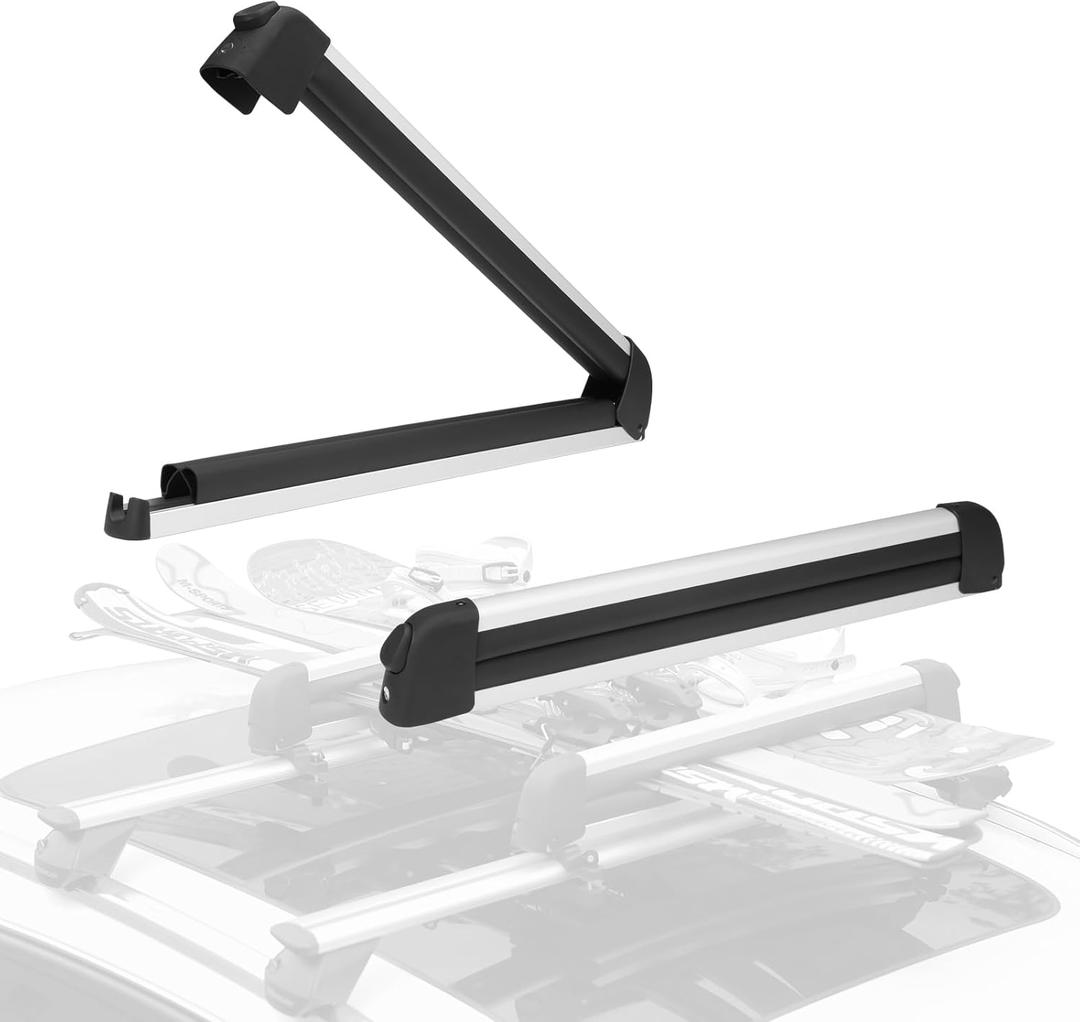 24.3 Inch Car Roof Ski & Snowboard Rack,Fishing Rod Rack, Fits 4 Pairs Skis or 4 Fishing Rods, with Anti-Theft Lock & TPV Rubber Padding, Fits Square/Round/Aero/Oval Cross Bars, Silver