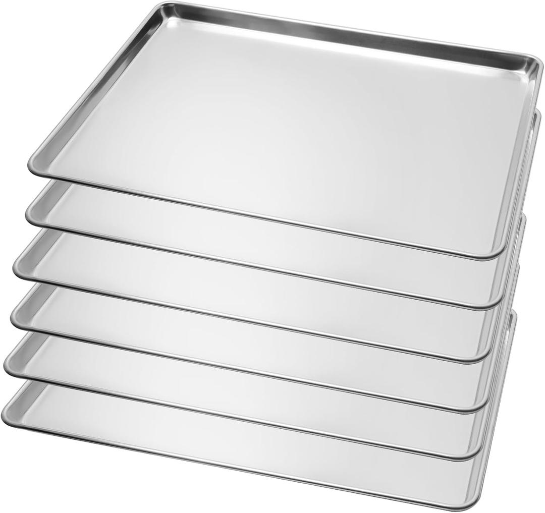 6 Pack Full Size Baking Sheet Pan Aluminum Commercial Pan for Oven Freezer Bakery Hotel Restaurant 18"  26"