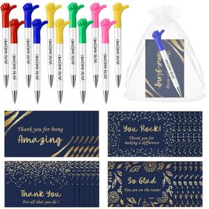 Roowest 50 Sets Inspirational Thumbs up Pens Gifts Bulk with Thank You Cards Organza Bag Motivational Ballpoint Pen Encouragement Appreciation Gifts for School Employee Staff Student Nurse Teacher