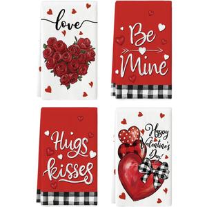 Artoid Mode Rose Floral Love Heart Kiss Valentine's Kitchen Towels Dish Towels, 18x26 Inch Anniversary Wedding Decoration Cleaning Set of 4