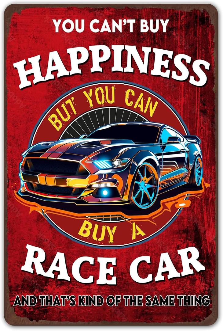ZYPENG Vintage Metal Signs Car Room Decor for Men Garage Room Wall Poster Decoration - You Can't Buy Happiness But You Can Buy a Race Car Wall Home Bedroom Decor Tin Sign 8 x 12 Inches
