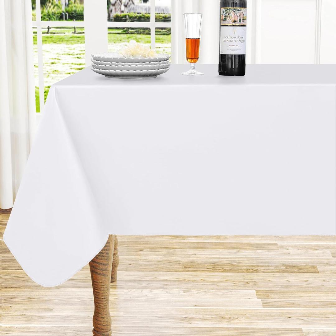 homing Rectangle Vinyl Tablecloth, Waterproof Spillproof Plastic Flannel Backed Table Cloth, Wipe Clean Table Cover for Dining, Buffet Parties and Camping (White, 60" x 102")