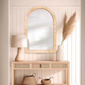 Rattan Mirror, Arch Boho Bathroom Mirror for Wall,20x30 Wicker Vanity Mirror for Nursery Decor, Coastal Farmhouse Wood Mirror for Bedroom Entryway Living Room