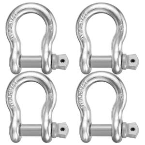 Pelopy 4 Pack 1 Inch Shackles D Ring Heavy Duty Bow Shackle with 1-1/8'' Screw Pin, 8.5 Tons / 18739 Lbs Working Load Limit for Towing Rigging Lifting Moving Winch Recovery