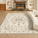 VK VK·LIVING 8x10 Area Rug Washable Rugs for Living Room Rug Vintage Design Boho Rug with Non Slip Living Room Rug Bedroom Carpet Stain Resistant, Home Decor, Beige