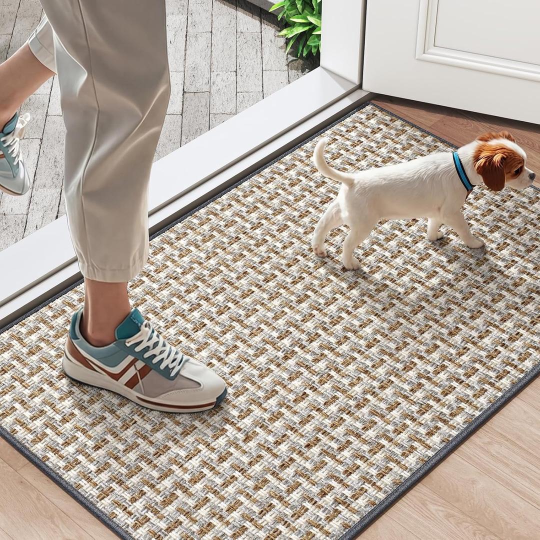 Door Mat 17"x30",Door Mat Indoor Entrance Dirt Resistant and Absorbent Non-Slip Rubber Backing Front Door Mats Washable Low-Profile Indoor Mats for Entryway, Inside Entrance Easy Clean Gray