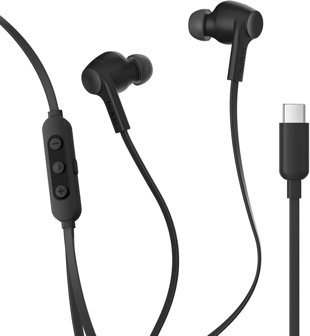 Belkin SoundForm Active Noise Cancelling Earbuds Wired with USB C Connector, IPX5-Rated, in-Ear Earphones w/Microphone for iPhone 17/16/15, iPad mini, Galaxy S25, Google Pixel 10, & More - Black