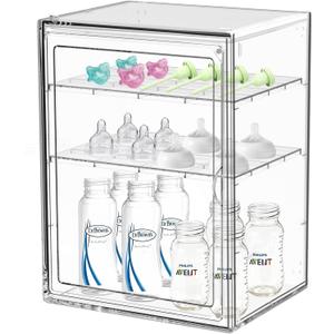 Baby Bottle Organizer,Adjustable Height Bottle Storage Organizer Baby for Bottles, Pacifiers, Pump Parts, Clear Organizer for Countertop, Cabinet,Vanity, Bathroom