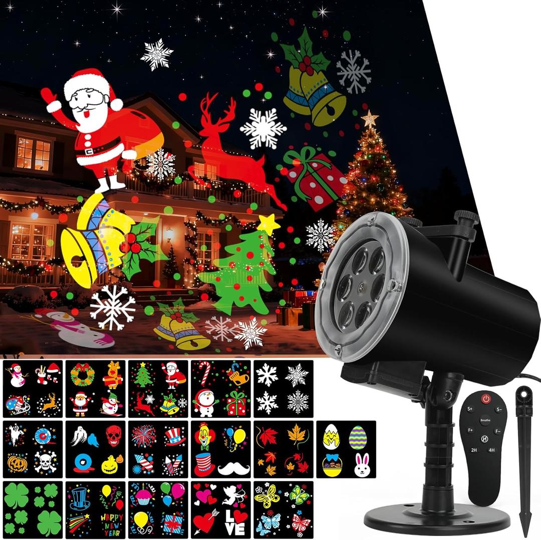 Christmas Halloween Projector Lights Outdoor,Holiday Projector Light with Remote Control,Timer,16 HD Slides,LED Waterproof Landscape Light for Party,Wedding,Christmas,Patio and Yard
